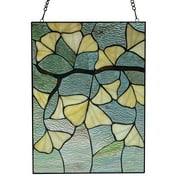 River of Goods 17.5 in. Ginkgo Leaf Stained Glass Window Panel in Ivory