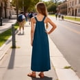 thumbnail image 5 of WOYY Girls Sleeveless Pinafore Dress Casual Loose Pocket Long Overall Dress, Navy, Sizes 5-14, 5 of 6