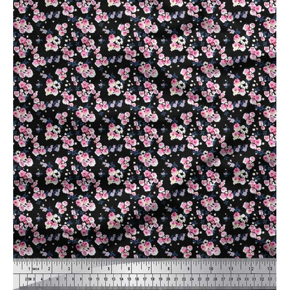 Soimoi Poly Georgette Fabric Flower Artistic Printed Fabric 1 Yard 42 Inch Wide
