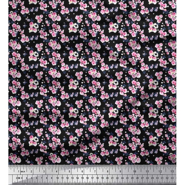 Soimoi Poly Georgette Fabric Flower Artistic Printed Fabric 1 Yard 42 Inch Wide
