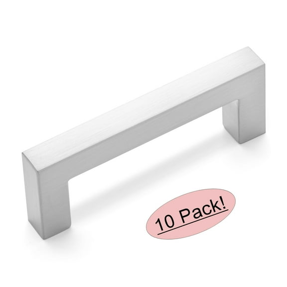 10 Pack - Cosmas 14777-64SN Satin Nickel Modern Cabinet Hardware Handle Pull - 2-1/2" Inch (64mm) Hole Centers