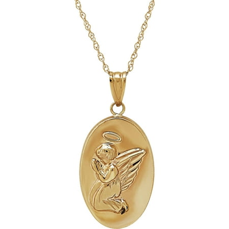 Simply Gold Kids' Precious Sentiments 10kt Yellow Gold Oval Angel with Protect me Pendant, 14