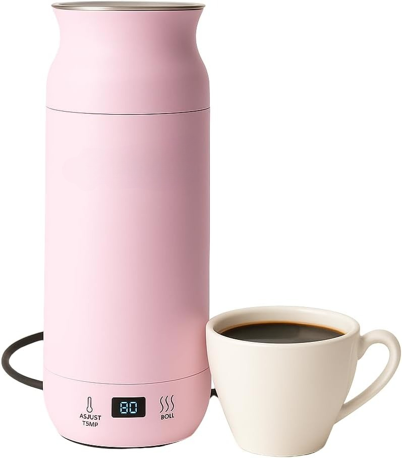 Electric Kettle - Travel Portable Heater for Coffee Tea Milk Soup - Stainless Steel Travel Water Boiler tea pot with Temperature Control - LED - Automatic Power Off - 450ml - Kitchen Appliance