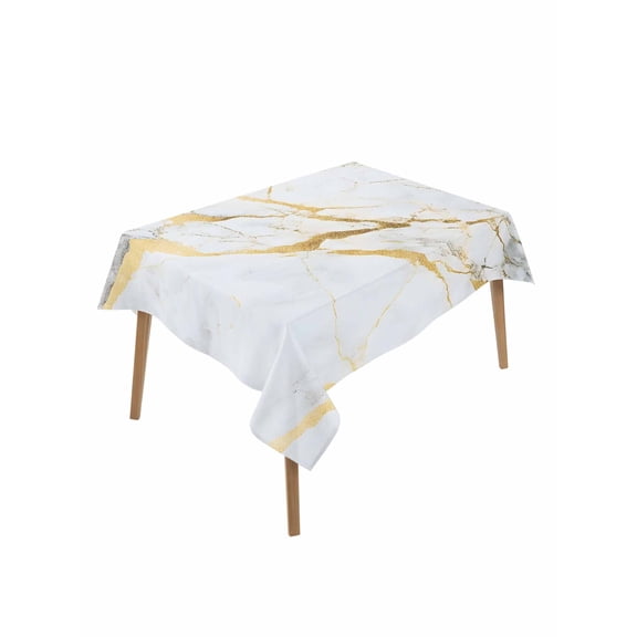 Marble White Gold Rectangle Tablecloth, Modern Marbles Geometric Waterproof & StainResistant Tablecloth, Washable Oil-proof Table Cover for Dining/Party/Wedding/Camping/Buffet 60x84 In
