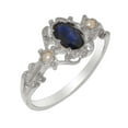 thumbnail image 1 of LBG British Made 9k White Gold Natural Sapphire & Cultured Pearl Womens Anniversary Ring - 33 size options - Size 7.5, 1 of 8