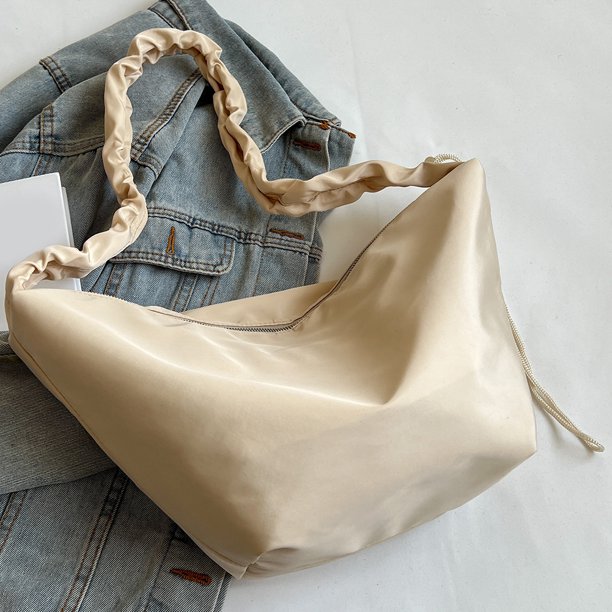 Bolsa bandolera plisado a la moda, Bolsa de hombro con bola de masa hervida Simple de lona, gran capacidad Tmvgtek Para Estrenar