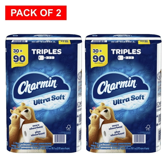 Charmin Ultra Soft Toilet Paper, 30 Triple Rolls (Pack of 2) $39.99 ea.