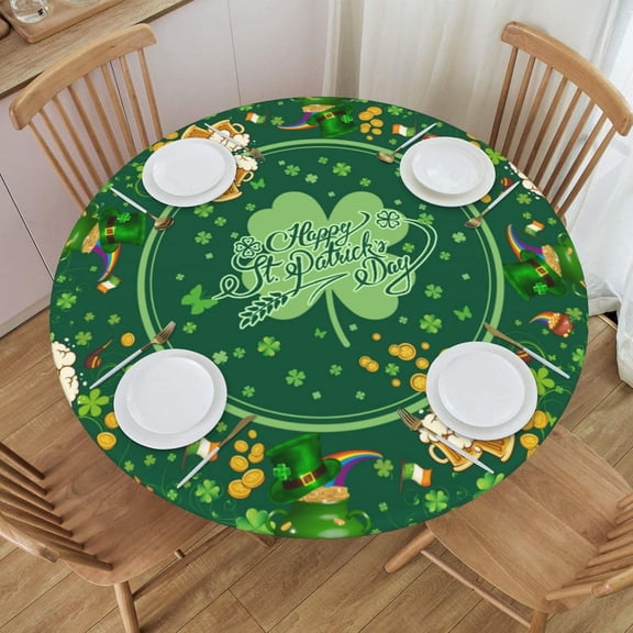 St. Patrick''s Day Round Tablecloth Elastic Fitted Edge Table Cover Washable for Kitchen Dining Picnic Party Fit Table 40-44