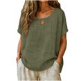 thumbnail image 3 of ClodeEU Women's Faux Linen Dolman Sleeve Short Sleeve Crewneck Top ,Loose Fit Casual Blouse Army Green,Womens Plus XXL, 3 of 7
