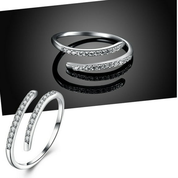WHAMVOX Sterling Silver Open Ring for Women Adjustable and Waterproof with Tiny Diamonds Silver Size 6 9