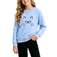 thumbnail image 6 of Spazoro Girls Crew Neck Long Sleeve Sweatshirt, Lightweight Stretchable Cat Print Breathable Casual Pullover Tops for Fall Daily School Wear Light Blue Size 5-6, 6 of 6