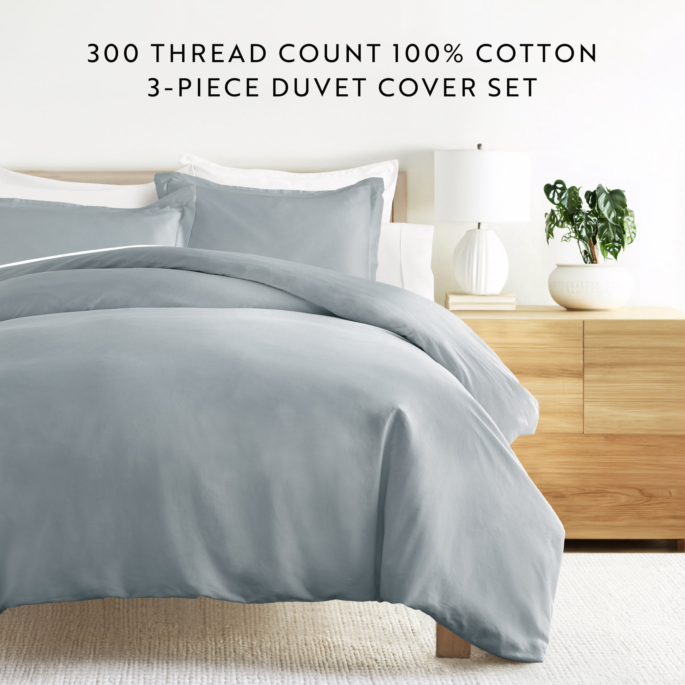 Blue Vintage Washed 3 Piece Cotton Duvet Cover Set, Full/Queen, by Noble Linens
