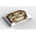 thumbnail image 2 of Ambesonne Owls Pillow Sham 2 Pack, Pilot Hat Big Eyes Comic, 30"x20", Yellow Brown Cocoa, 2 of 3