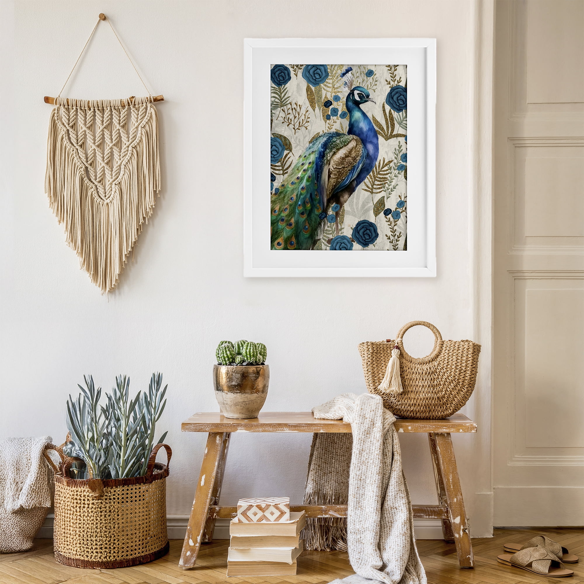 Stupell Industries Peacock Pride Botanicals White Framed Print Under Glass, design by Kim Allen
