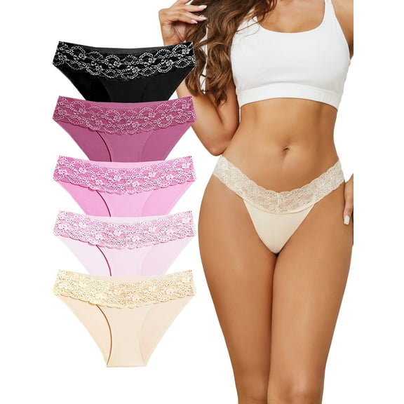 Buankoxy Seamless Underwear for Women Sexy No Show Bikini Panties Lace Ladies High Cut Hipster Invisible Cheeky 5 Pack,Size 5