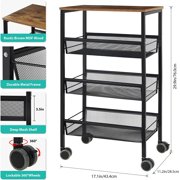 Kitchen Utility Rolling Cart, Storage Organizer with Wheels, 4-Ply Farmhouse Service Cart Stand (Black + Fire Color)