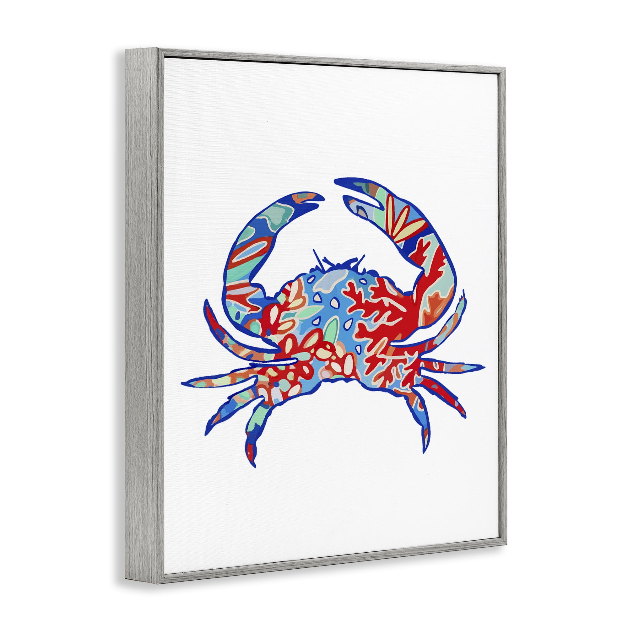 Stupell Industries Coral Patterned Crab Animals & Insects Painting Gray Framed Art Print Wall Art, 11 x 14