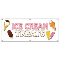 Ice Cream Treats Banner 24" X 72" Heavy Duty 13 Oz Vinyl Banners with Grommets Single Sided