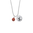 thumbnail image 2 of Delight Jewelry Silvertone Mini Orange Basketball - Silvertone Script Initial Disc - L - Charm Necklace, 20"+3", 2 of 4