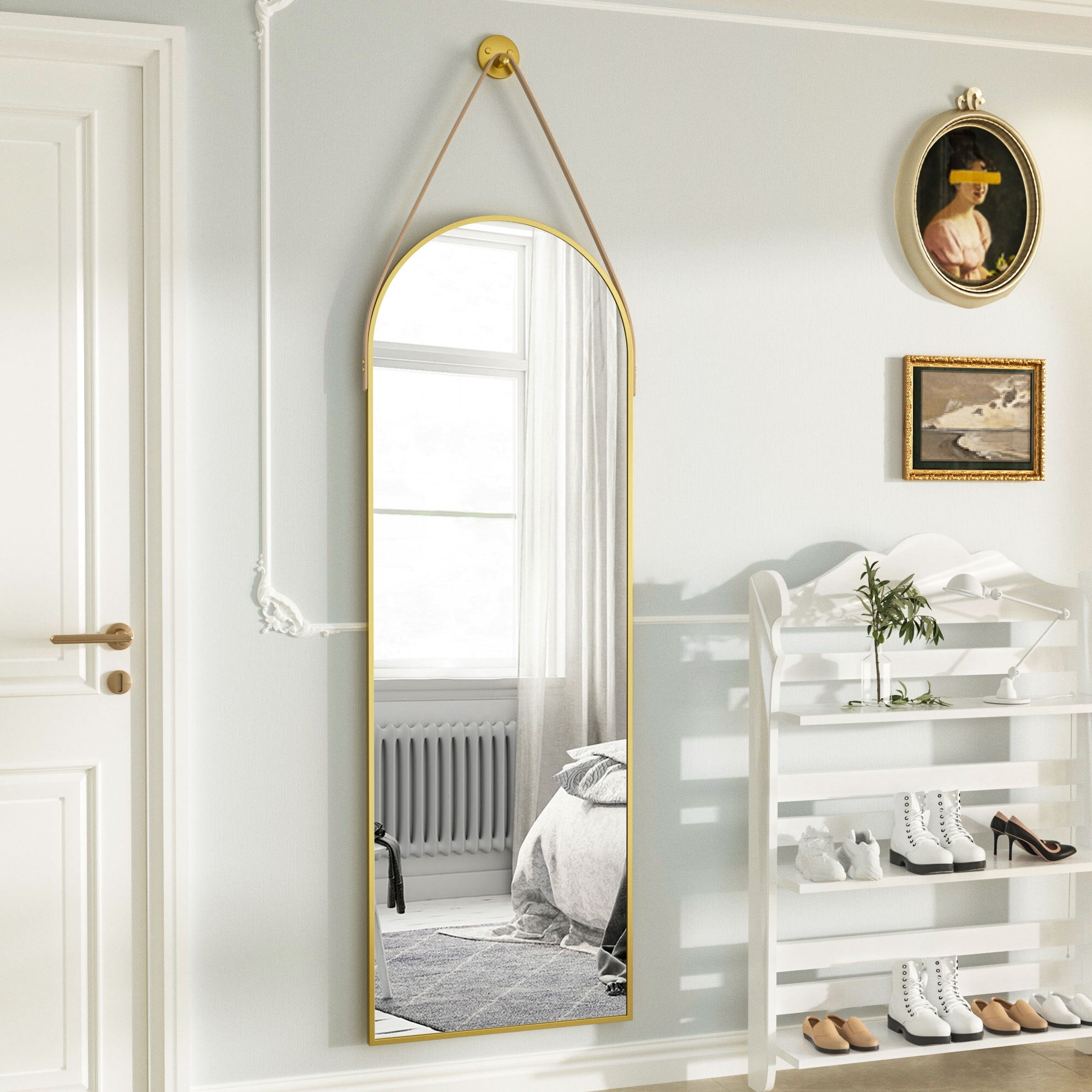 BEAUTYPEAK 48" x 16" Arched Full Length Mirror Hanging Wall Mirrors