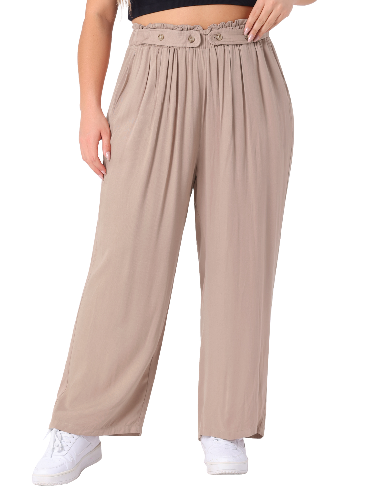 DARING DIVA Women's Plus Palazzo Stretchy High Waisted Wide Leg Pants 4X Khaki