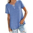 thumbnail image 2 of Plus-Size Women's Solid Color Short-Sleeved V-Neck Button Loose Casual top, 2 of 4