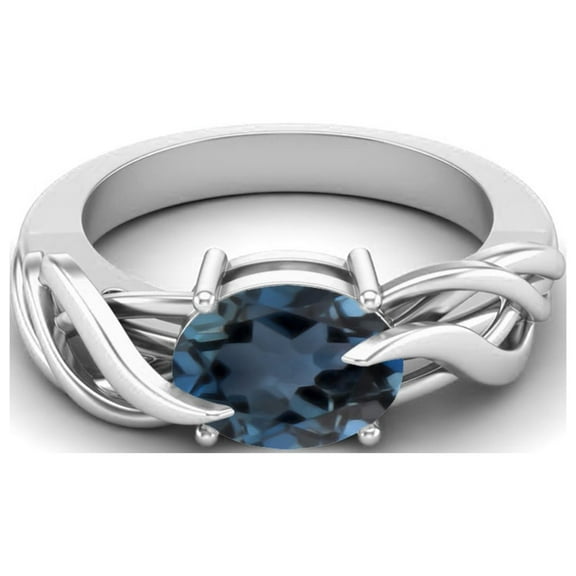 925 Sterling Silver 9X7MM Oval Shape London Blue Topaz Solitaire Women Mother's Day Gift Ring