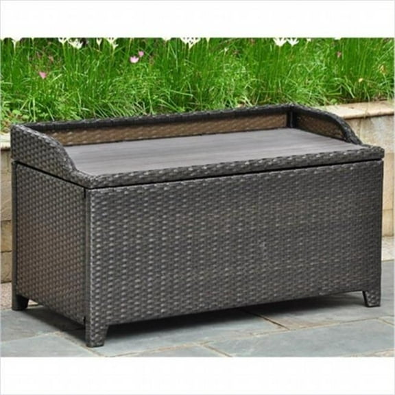International Caravan Inc 4221-BKA Bardelona Resin Wicker- Aluminum Storage Bench with Edge Lip - Black