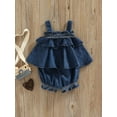 thumbnail image 4 of hirigin Newborn Ruffled Denim Bodysuit, Baby Girls Casual Sleeveless Boat Neck Patchwork Romper, 4 of 7