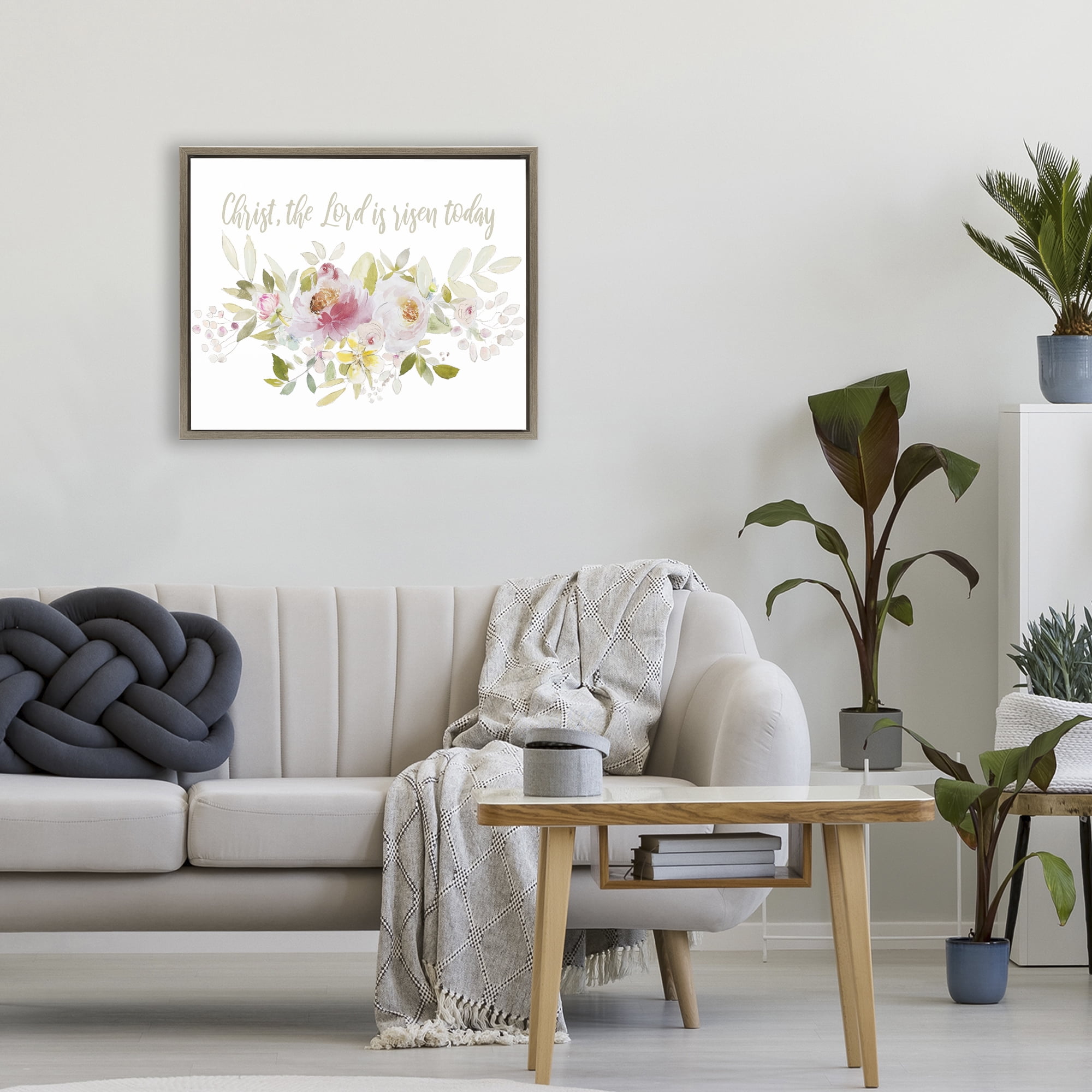 Stupell Industries The Lord Is Risen Florals Brown Framed Floater Canvas Wall Art, design by Patricia Pinto