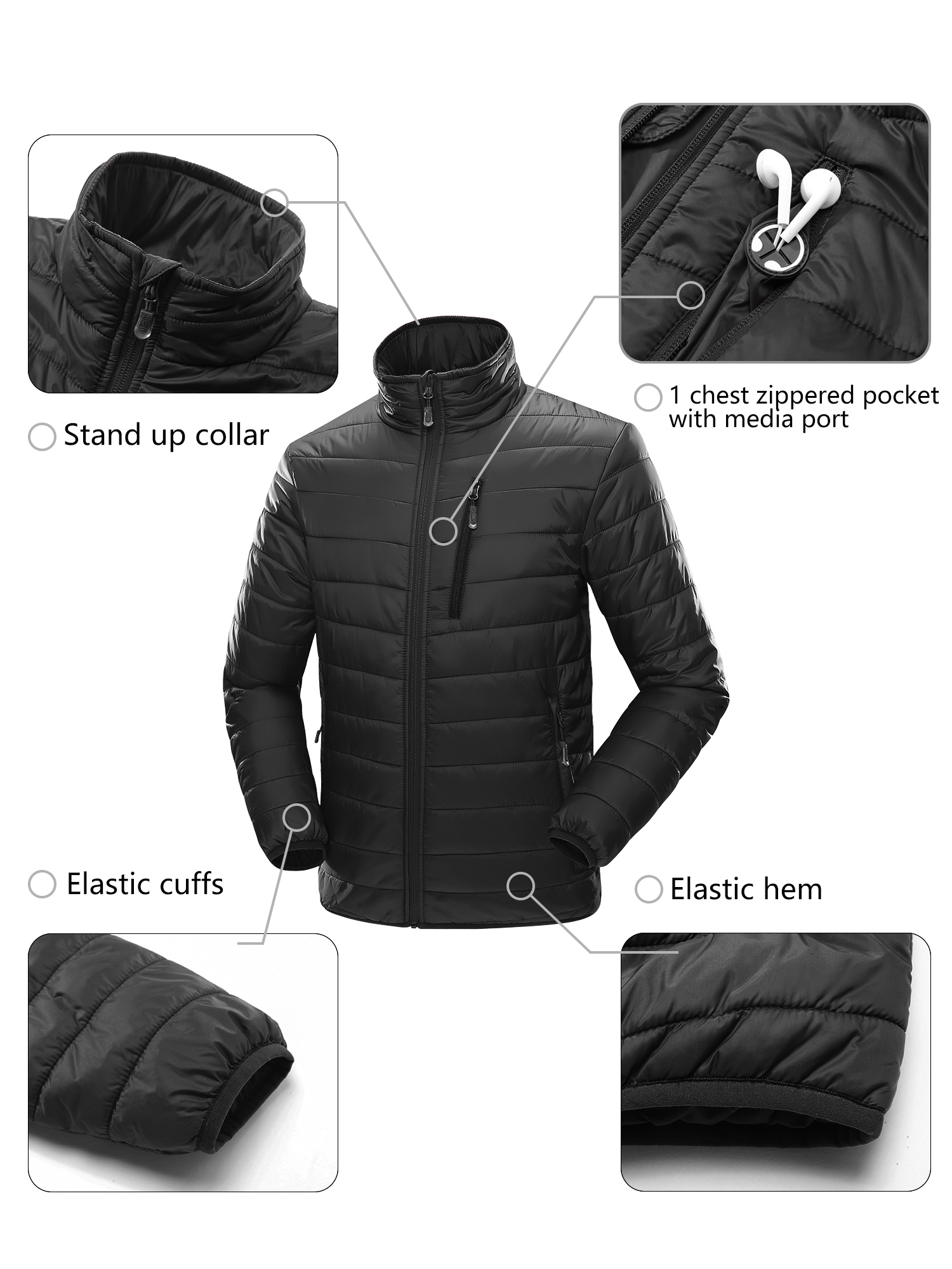 33,000ft Men's Puffer Jacket Lightweight Packable Winter Jacket ...