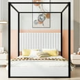 thumbnail image 3 of Euroco Upholstery Queen Size Canopy Platform Bed with Upholstery Headboard and Metal Bed for Adults, White, 3 of 13