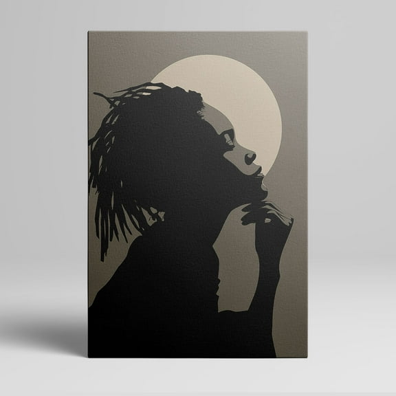 1pc Black Silhouette of a Woman with Dreadlocks against a Moon - themed Canvas Art, framed Decor room hanging Wall Picture Decor for Home Gifts, living room, bathroom, bedroom, kitchen wall art