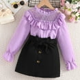 thumbnail image 2 of Utlike Girls 2-Piece Outfit Sets Kids Skirt Outfits Long Sleeve Chiffon Frill Neck Cute Top Tee And Skirt Clothes Girls Matching Sets Size 11 Years-12 Years, 2 of 8