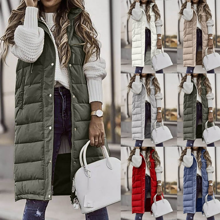 Long Puffer Vest for Women Plus Size Sleeveless Hooded Vest Winter  Lightweight Full Zip Outdoor Puffer Vest Jacket Coat, A- Beige, Small :  : Clothing, Shoes & Accessories