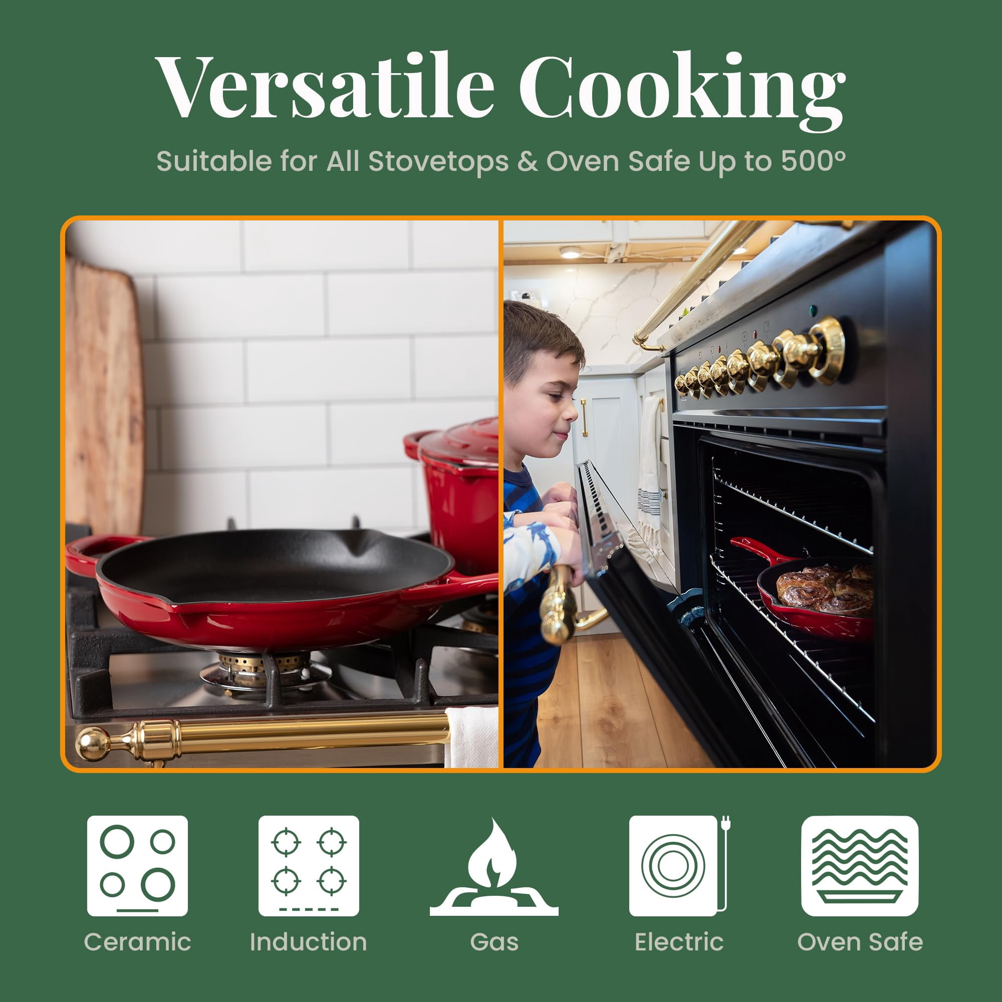 Larder & Vine 10 inch Enameled Cast Iron Skillet | Non Stick, Non Toxic, Oven Safe 500F