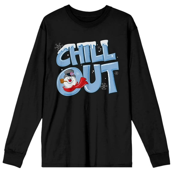 Frosty the Snowman Chill Out Women's Black Long Sleeve Crew Neck Tee-Large