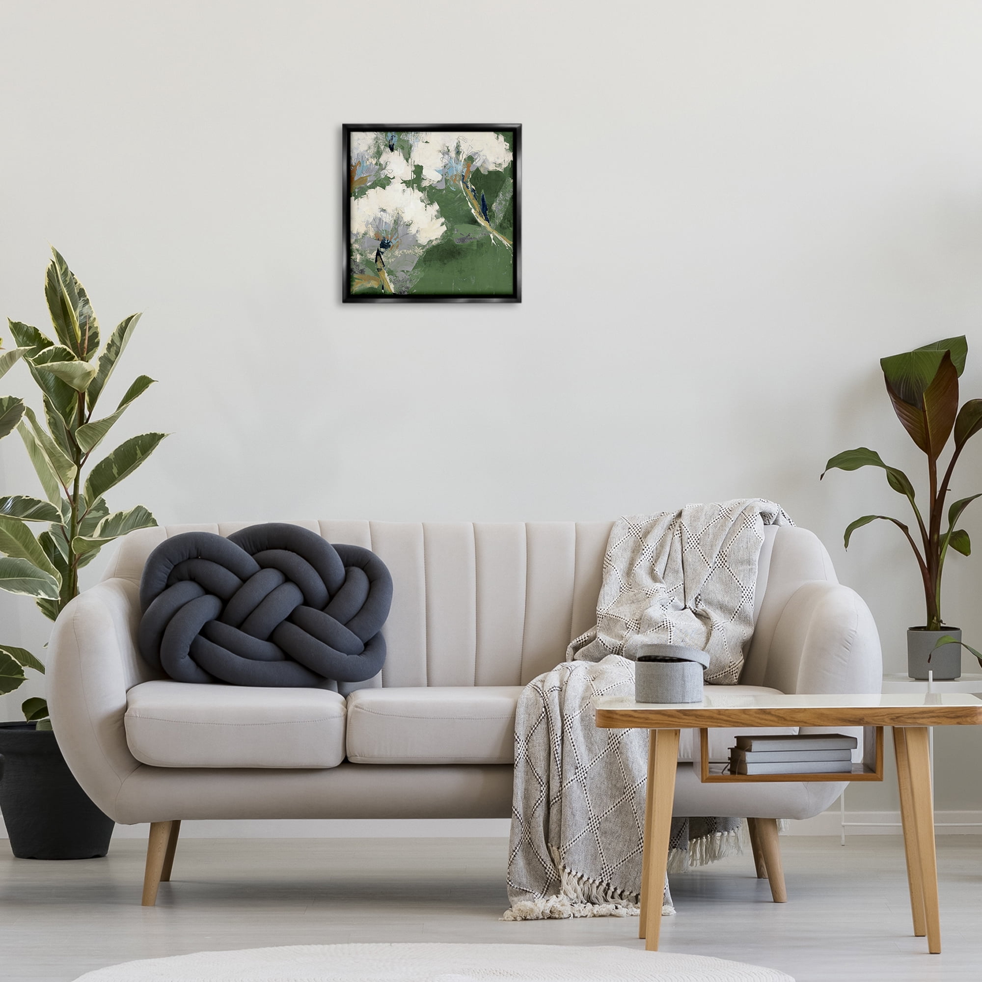 Stupell Industries Green & White Botanicals Plants & Flowers Painting Black Floater Framed Canvas Art Print Wall Art, 18 x 18