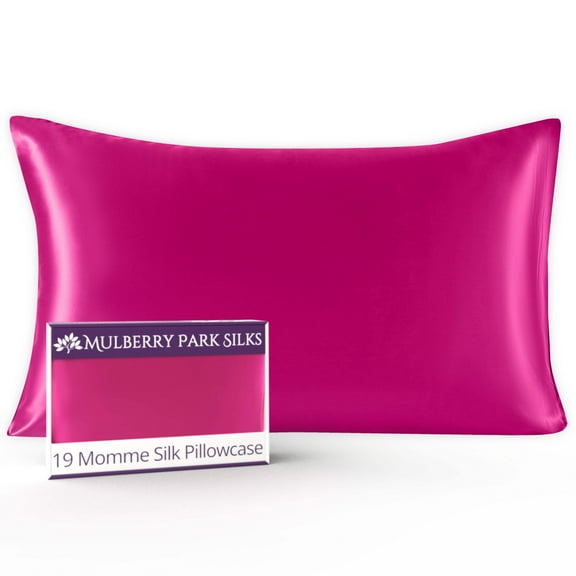 Mulberry Park 19 Momme 100% Silk Pillowcase for Hair and Skin – Standard 20" x 26", Zipper Closure, Magenta
