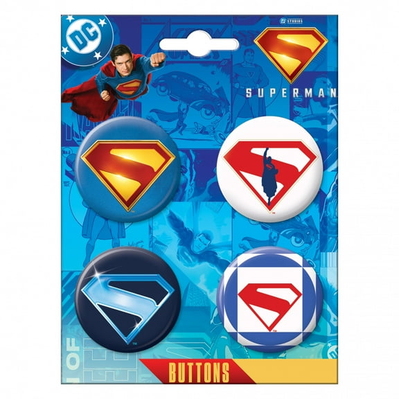 Superman Movie 2025 Logo Buttons, 4-Pack