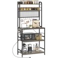 thumbnail image 1 of Bakers Rack with Power Outlet and LED Light, Industrial Coffee Bar, 5-Tier Microwave Stand with Grid Panel, 5 Shelves and 10 Hooks, Kitchen Storage Shelf, Grey, 1 of 9
