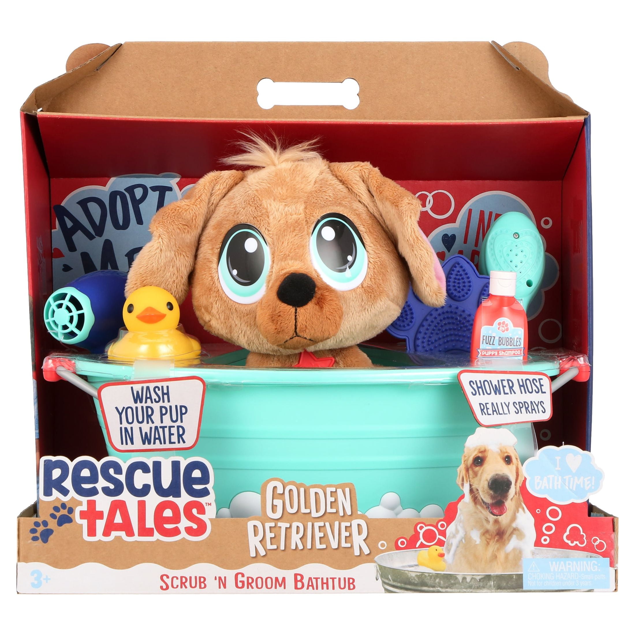 Little Tikes Rescue Tales Scrub 'n Groom Bathtub W/ Golden Retriever, Playset Includes Plush Stuffed Animal Dog with 9 Accessories, Gifts for Kids, Toys for Girls Boys Ages 3 4 5+