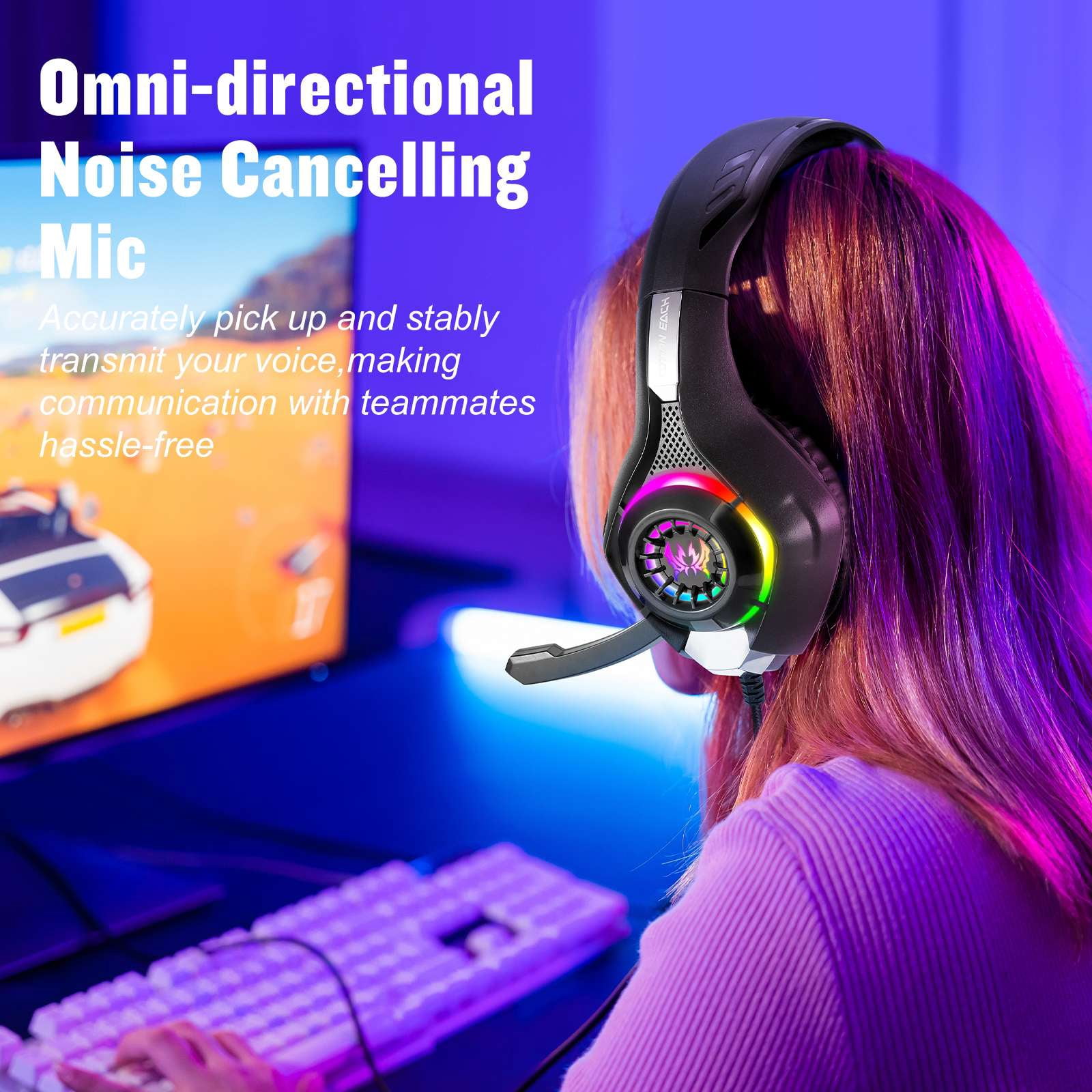 Gaming Headsets Wired for PS4 PS5 Switch Xbox One PC with RGB Light, Noise Canceling Mic,Surround Sound,Over Ear Muffs Gaming Headphones,Black
