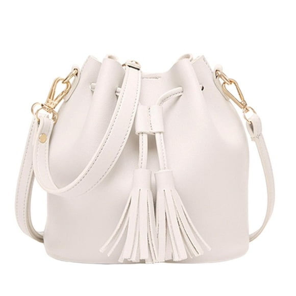 Bucket Shoulder Bag Drawstring Bag Shoulder Purse -Shoulder Small White