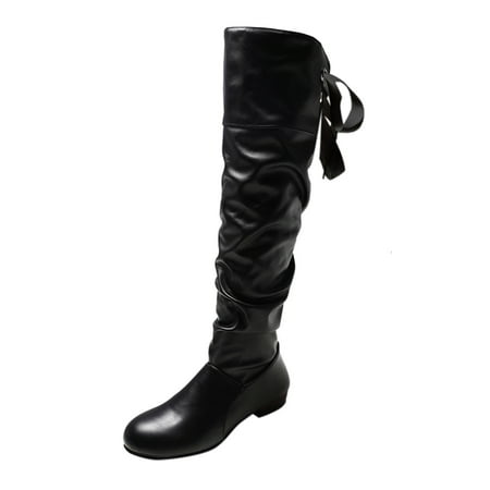 

Povozer Women s Thigh High Boots Stretchy Over The Knee Chunky Block Heel Boots(Black 8.5)