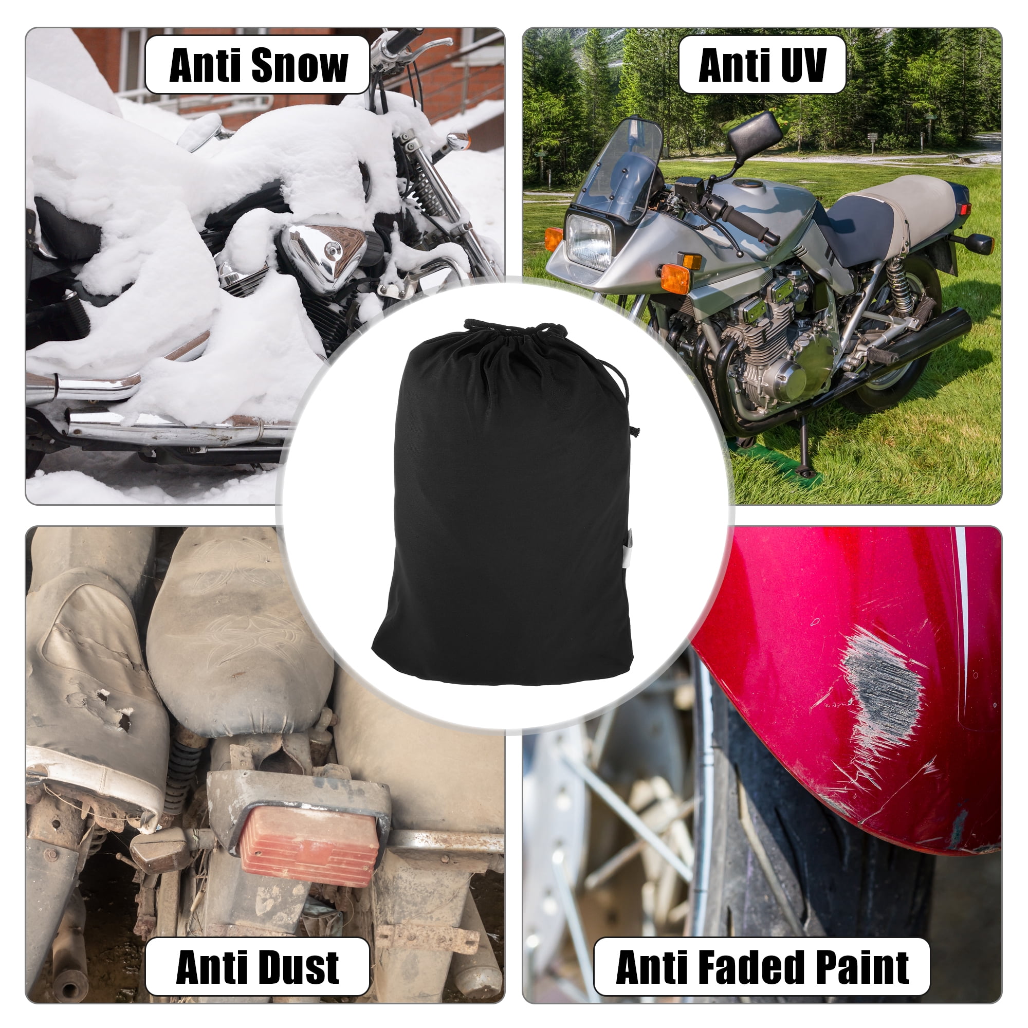 Motorcycle Cover Stretch Elastic Fabric Indoor Dust Dirt Protector Cover Fits 71.26"-78.74" Motorbikes Black L