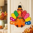 thumbnail image 4 of Thanksgiving Turkey Pumpkin Hanging Decoration, Printed Textile-Style Ornament with Colorful Tail Feathers and Pilgrim Hat for Door, Wall, Party, and Fall Home Displays, 4 of 4
