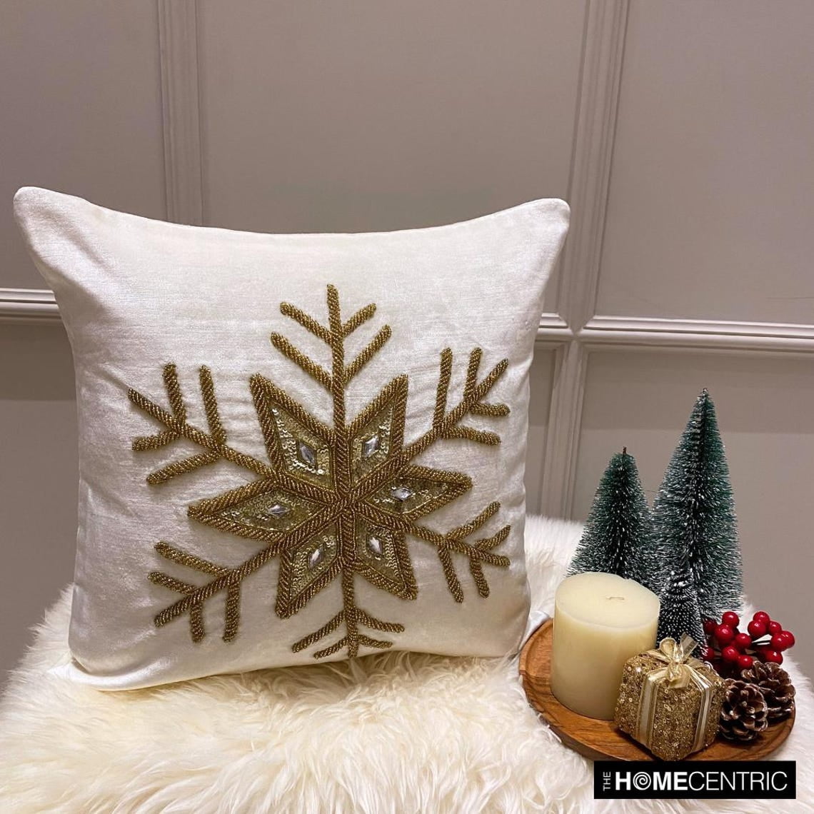 Handmade Throw Pillow cover, 18"x18" Gold Velvet Pillow Cover, Modern Snowflake Handicrafts Pillow Cover For Sofa Couch, Hotels, living Room, Bed Room - Gold Flake