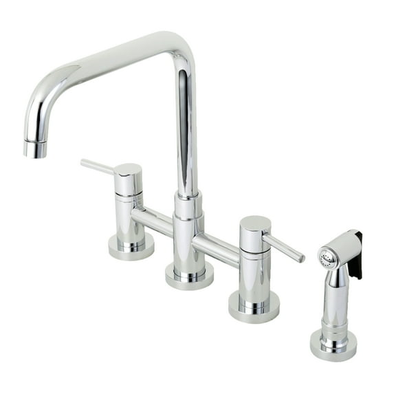 Kingston Brass KS8281DLBS Concord Two-Handle 4-Hole Deck Mount Bridge Kitchen Faucet with Brass Side Sprayer in Polished Chrome