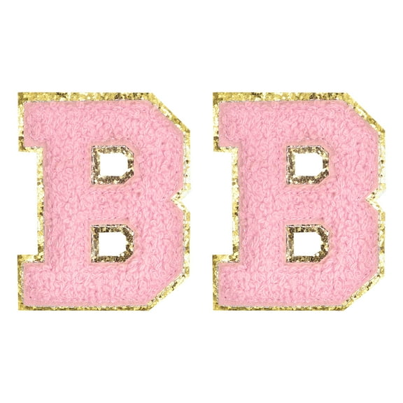 Uxcell Chenille Letter Patches 2.2" Self Adhesive Letter B Stick on Embroidered Patch for Clothing Repair (Pink, Pack of 2)